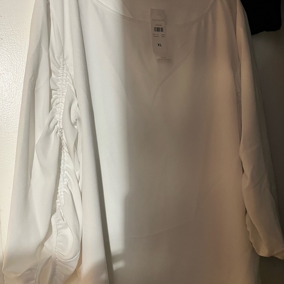 NWT Ann Taylor White polyester Blouse size L. Adjustable sleeves . - Picture 1 of 6